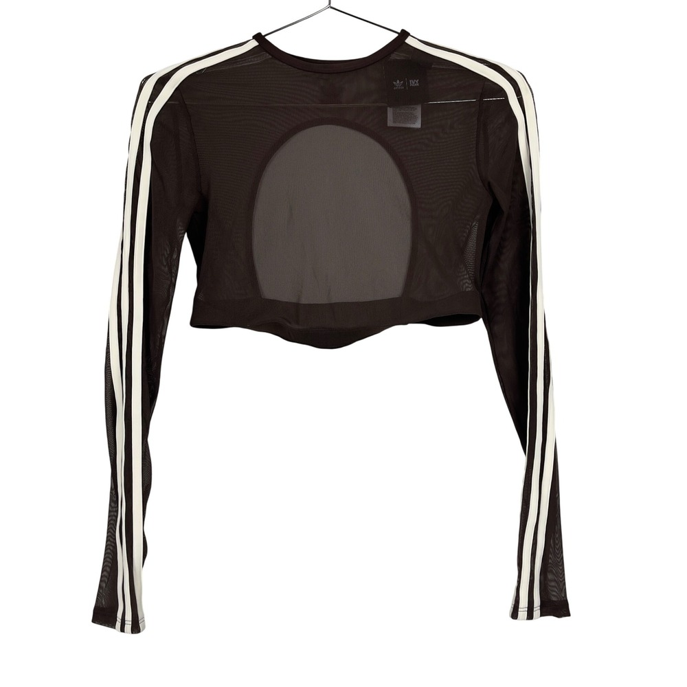 Adidas Ivy Park Mesh Open Back Crop Top Chocolate Brown Cream Stripes‎ Small